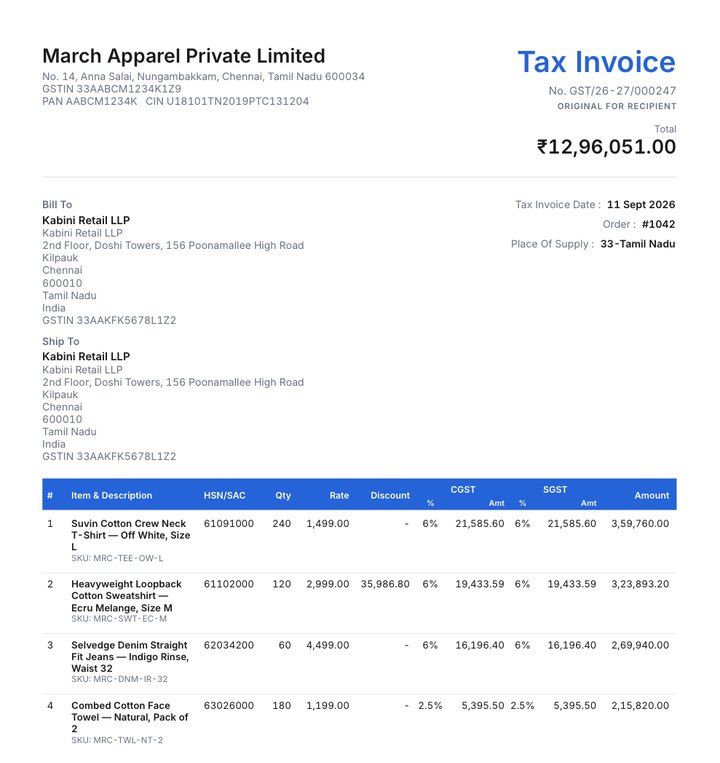 Classic GST invoice layout