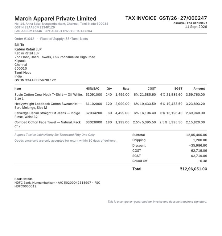 Compact GST invoice layout