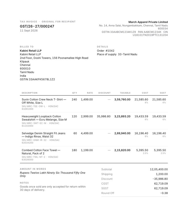 Minimal GST invoice layout